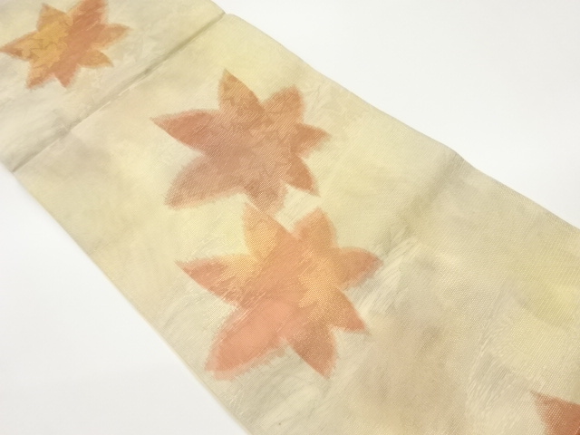 鹿子井山田製　紗 金糸銀糸紅葉模様織出し袋帯